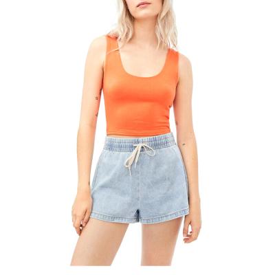 China New Arrivals Wholesale Summer Breathable Casual Bottoms Fashion Style Women Pure Color Shorts Length Drawstring Elastic Waist Denim Shorts for sale