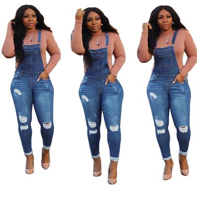 China Spring& QUICK DRY Autumn Hot Sale Casual QUICK DRY Jumpsuit 1 Piece Set Women Hole Denim Overall Slim Pocket Women Sleeveless Overall for sale