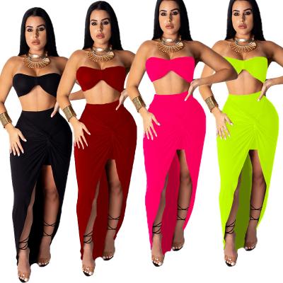 China 2021 Women's Anti-static Celebrity High Quality Night Clubwear 2 Pieces Set Top Bra Long Dress for sale