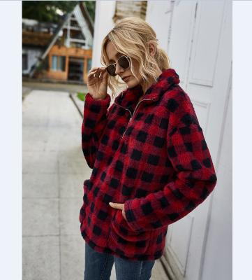 China 2020 Wholesale Women's Breathable Breathable Winter Clothes Solid Color Grid Casual Fashion Round Loose Down Collar Long Sleeve Sweater Fleece for sale