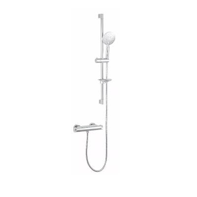 China With Single Slide Bar Chrome Wall Mounted Shower Head Faux Stone Handle Bath Faucet Bathroom Rainfall Shower Set for sale