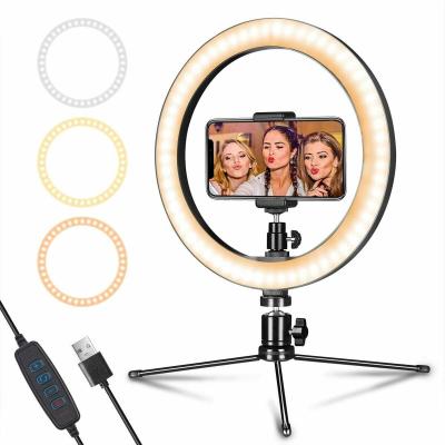 China Video Shooting Ring Flash Fill Light with Stand Tripod Table Top Dimmable 10 Inch LED Ring Light for Live Stream Makeup Youtube Video for sale