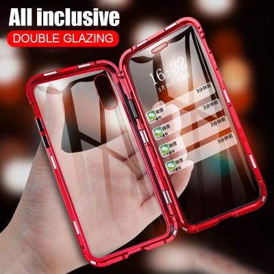 China Anti-knock Magnetic Adsorption Phone Case For iPhone X Xs Max Xr 8 7 6s Plus Tempered Glass Protector Dual Magnet Side Cover For iPhone for sale