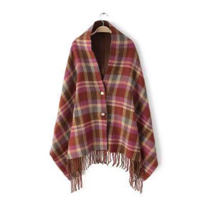 China Keep warm/soft & Cozy/Airy Wholesale Cashmere Tassel Plaid Button Scarves Ladies Shawl Female Winter Coat Thick Double Use Scarf for sale