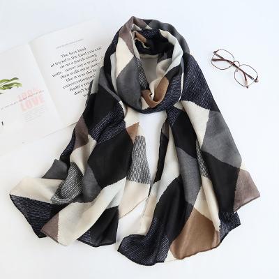 China 2020 Printing Canvas Cotton/Cotton And Silk Scarf Canvas Printing Shawl Women Lattice 90*180CM Scarf for sale