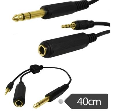 China Microphone 6.35mm Male To 3.5mm Male 4Pole+6.35mm Female Stereo Audio Extension Cable 0.4m for sale