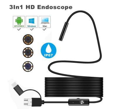 China Waterproof/Waterproof 3 in 1 Waterproof Endoscope HD Endoscopy Snake Camera for Android Type C for sale