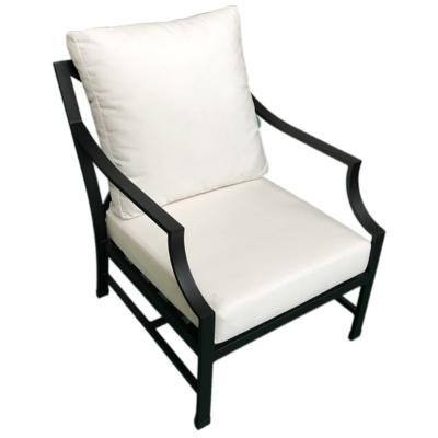 China Lightweight CAST ALUMINUM FURNITURE SET LUXURY OUTDOOR BLACK ARMCHAIR WITH CUSHION IN WHITE for sale