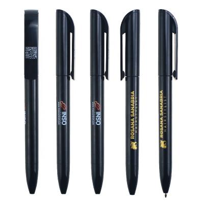 China Promotional Pen Twist Logo Cheap Plastic Black Pens With Wide Clip for sale