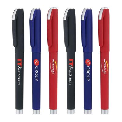 China Normal promotional cheap custom rubber finish many color plastic gel ink pens with logo printed for sale