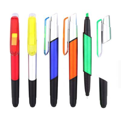 China Promotional Pen 4 In A Multi-Function Pen Stick Note Stylus Highlighter Bar Tip Ball Pen Desktop Promotional Combo Use for sale