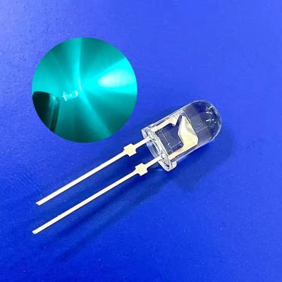 China 5 mm luz de aviso de trânsito LED diodo 500nm azul verde cor 13800mcd pinos de parada curto à venda