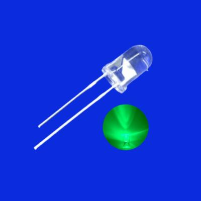 China 5mm LED Light Diode 520nm Green Color 18000mcd Clear Lens Round Head With Flange For Illumination for sale