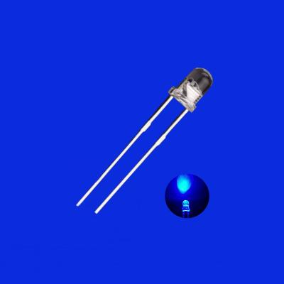 China 3mm LED 460nm - 470nm Blaue Farbe 1000mcd - 1500mcd Klares Objektiv Rundkopf mit Flanschlichtdiode zu verkaufen