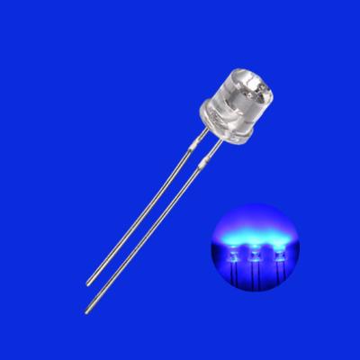 China 3mm LED 460nm - 470nm Blue Color 200mcd - 400mcd Clear Lens Flat Head With Flange Through Hole LED Diode for sale