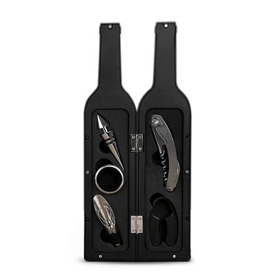 China Factory Price Modern Bar Accessories Metal Wine Bottle Opener Set Stainless Steel Bottle Shape Wine Corkscrew Gift Set for sale