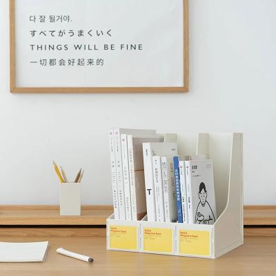 China Environmental Friendly Office Stationery Organizer 3 Grids Book Storage Rack Document Sundries With Sticky Book Holder Desktop Magazines Stand for sale