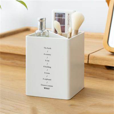 China Plastic Pen Holder Makeup Brush Storage Container Box Office Stationery Supplies Desktop Pencil Pot Large Capacity High Quality 3 Grids for sale