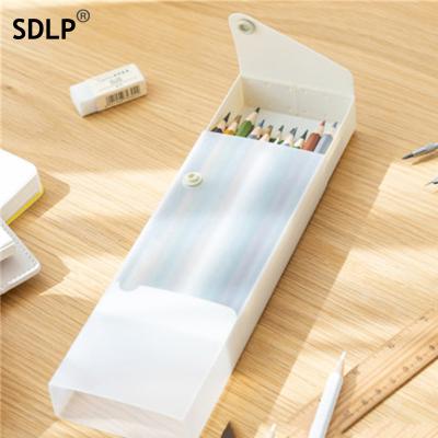 China High Quality Drawer Pen Holder Cute Clear Pencil Plastic Pull Case Frosted Pen Storage Box Portable Desktop Stationery Rules Organizer for sale