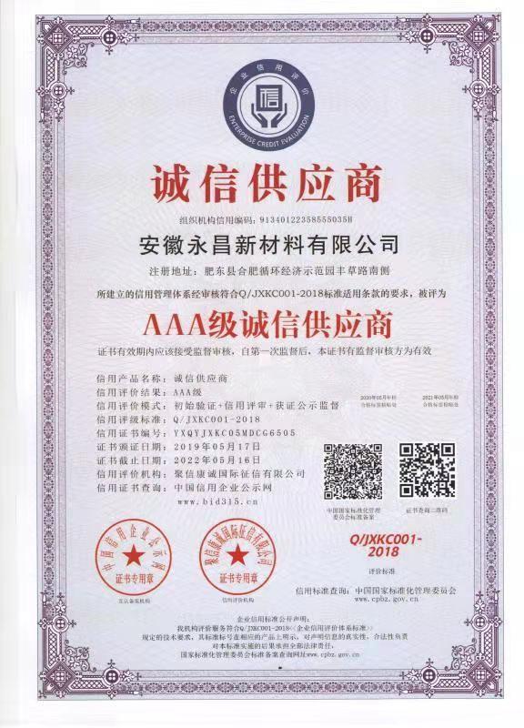 Honor certificate - Anhui Yochon New Materials Co.,Ltd