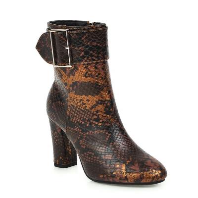 China Leather Boots 2021 New PU Shoes 9cm Thick Heel Handmade Women's Leather Thermal Serpentines for sale