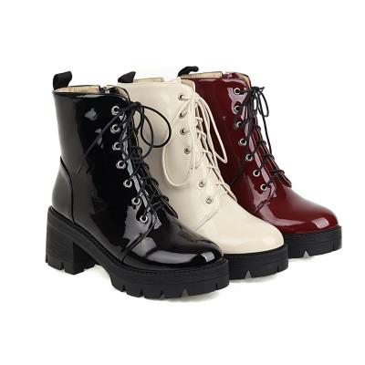 China Factory direct sales breathable Madame Martin's black lace-up boots of the latest bulky high heel for sale