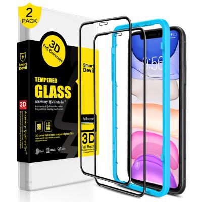 China Full 0.33mm 9H 9D Smartdevil HD Mobile Phone Tempered Glass 5D 9D Glass Full Screen Protector For iPhone 11 Easy Install Kit for sale