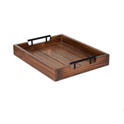 China Eco-Friendly Customizable Simple and Rustic Rectangular Wooden Serving Tray for Coffee Table, Living Room for sale