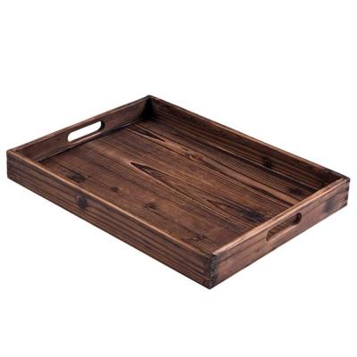 China Party or Universal Display Use Hot Sale Rustic Wooden Fir Coffee Tea Trays Wooden Serving Tray and with Two Handles for sale