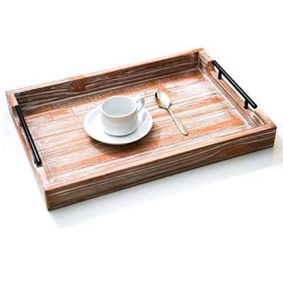 China Party or Universal Display Use TrayCoffee Wooden Table Wooden Serving Tray Large Decorative Farmhouse Platter Trays with Handles for sale