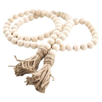 China Modern Home Decorations Wood Beads Garland Farmhouse Rustic Country Beads Holiday Decor Wall Hanging Prayer Beads for sale