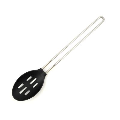 China Stocked Wholesales Non Slip Cooking Tools Colander Nylon Kitchen Slotted Serving Spoon for sale