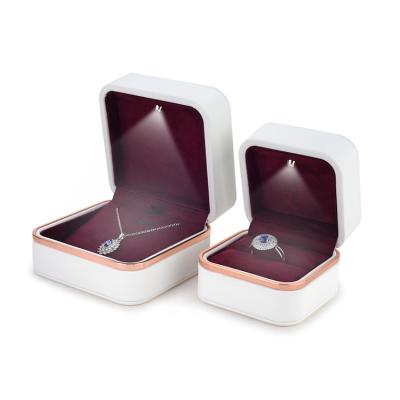 China Handmade Storage PU White Leather Led Boxes With Custom Logo for sale