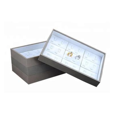 China PU+MDF Wood Custom High End Stackable Ring Jewelry Display Tray for sale