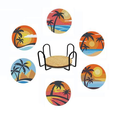 China Environmental Materials Around Cork Bottom World Cup Marine Diy Acrylic Handmade Wooden Coasters for Drinks Diamond Painting Coasters Kit for sale