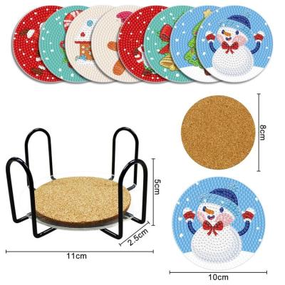 China Hot Selling DIY Amazon 8pcs Set Fancy Acrylic Diamond Painting Christmas Art Coaster Kit With Stand 2023 Gift for sale