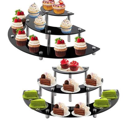 China Half Moon Shape 3 Row Waterproof Acrylic Dessert Stand Clear Acrylic Riser Display Risers for sale