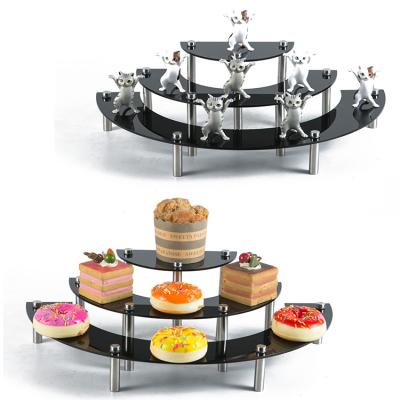 China Waterproof Half Moon Shape 3 Tier White Acrylic Food Risers Cake Stand Acrylic Dessert Riser Set for sale