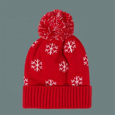 China 2021 COMMON Fur Hat Pom Pom Beanie Christmas Kids Knit Hat Cheap Xmas Hat Winter Christmas Gifts For Women for sale