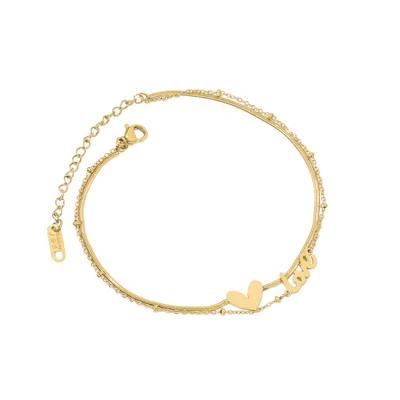 China Environmentally Friendly Titanium Colorproof Double Layer Anklet Gold Heart Steel Anklet The Letter LOVE Anklet for sale