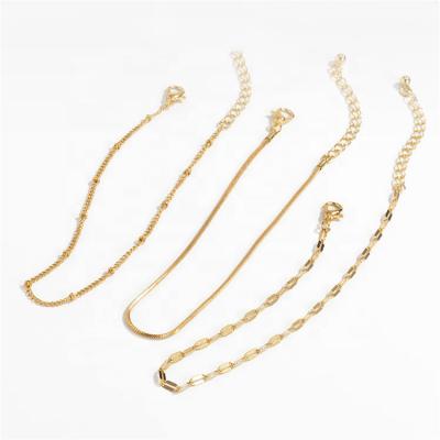 China Hip Hop Metal Thin Chain Anklet Set Geometric Hollow Bone Segment Mixes With Ankle Chain New Fashion Three-Piece Suit for sale