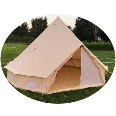 China Straight Tying Type Camping Tent Canvas Four Season Military Fabric Waterproof 4 Person 1 PC Luxury Resort Bell Tent for sale