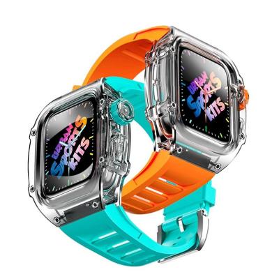 China Transparent Watch Case For Apple Watch Band 45mm Replacement 44mm Rubber Band Shockproof Watch Protective Cover 01 for sale