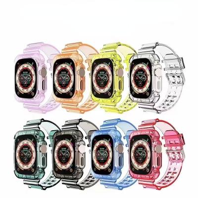 China Transparent TPU Smartwatch Band Strap+Protective Cover For Apple Watch 38mm 40mm 41mm 42mm 44mm Shockproof Case 49mm Clear 01 for sale