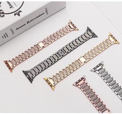 China Stainless Steel Metal Watch Band For Apple Watch Replacement 38mm 40mm 41mm 42mm 44mm 45mm Fashion Diamond Strap Smartwatch S 01 for sale