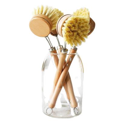 China Kitchen Household Sustainable Beech Wood Long Handle Handheld Replaceable Head Dish Clean Pot Brush for sale