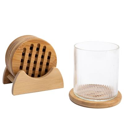 China 100% Natural Eco-Friendly Cup Mats Sustainable Drink Bamboo Coffee Cup Coasters With Free Engraved Logo for sale