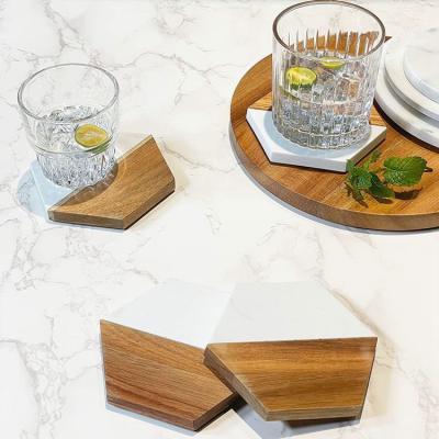 China Eco Friendly Sustainable Hexagon Shape Wooden Coaster Wooden And Marble Coasters For Beverage for sale