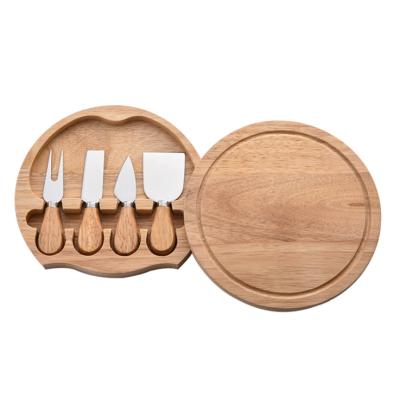 China Viable Wholesale Bamboo Rubber Wooden Cheese Board And Knife Set Wooden Chopping Bamboo Cutting Board With Handle for sale