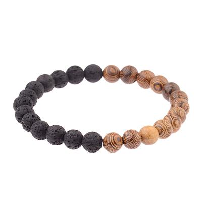 China Vintage Black Frosted Stone Bead Wooden Bracelet, Wooden Jewelry Bracelet For Men for sale